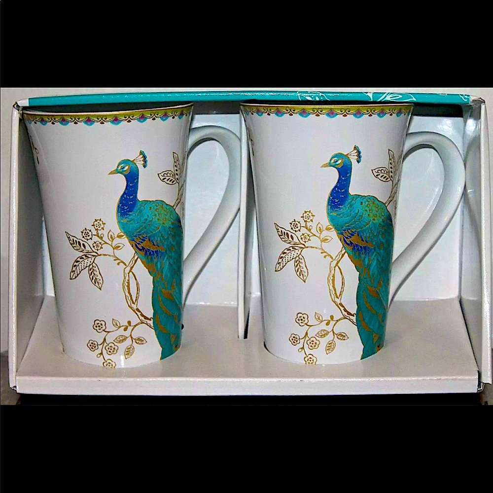 222 FIFTH PEACOCK GARDEN TALL LATTE MUG CUP